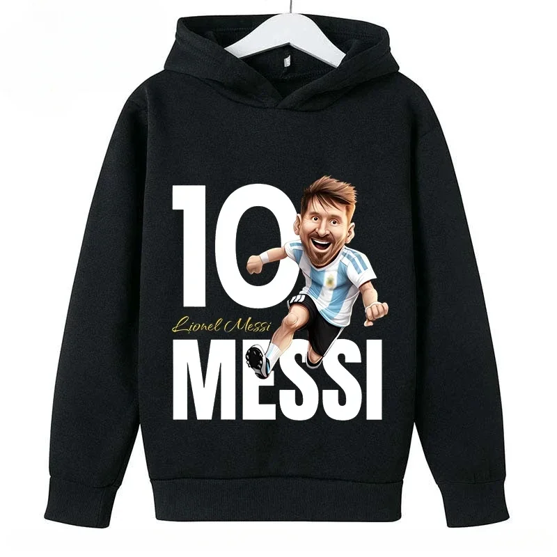 

New Children's Sports Hoodie Spring and Autumn Velvet Children's Clothing Casual Black Tops for Boys and Girls Messi Printed