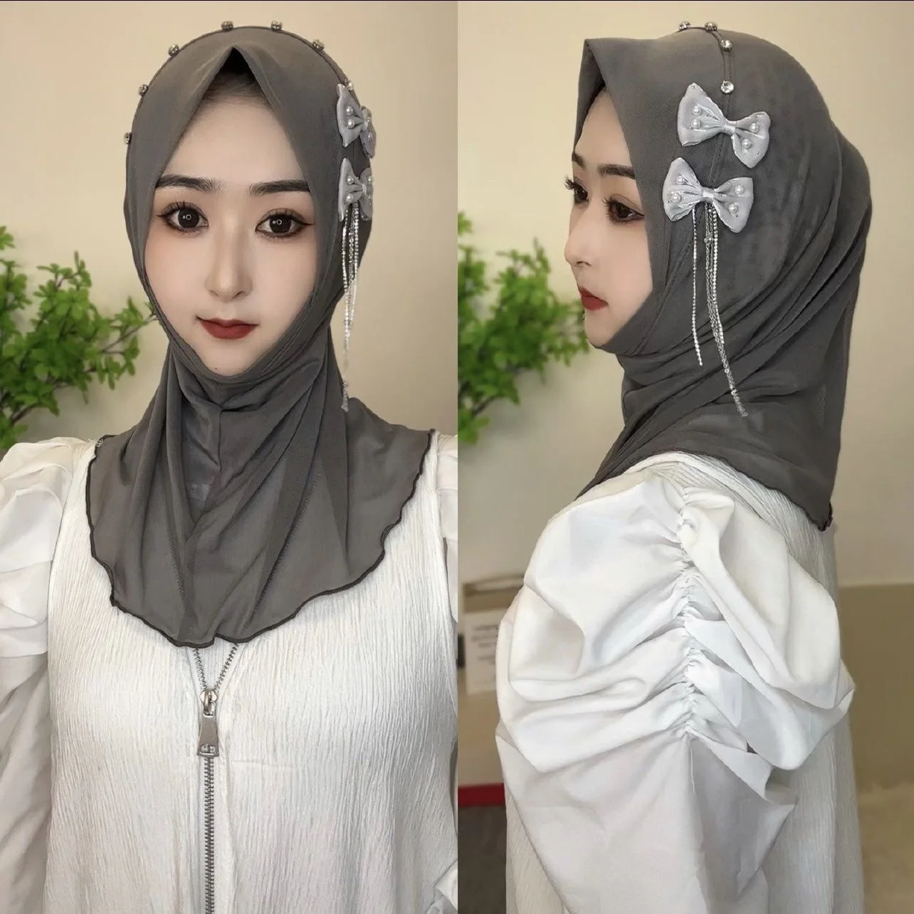 

New Summer Bow Muslim Scarves Soft Cap Hijabs For Women