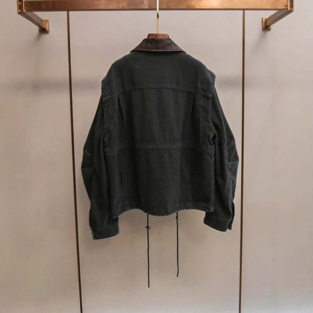 Jaqueta Feminina de Couro Retrô de Alta Qualidade MaSande com Gola de Cordão e Decoração de Contas, Casaco de Manga Longa