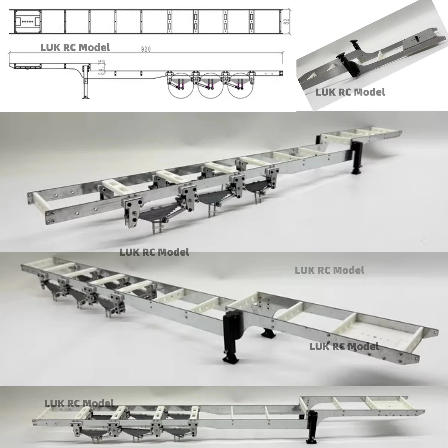 1/14 Full Metal Frame for High Low Trailer TAMIYA Truck 1/12 Tractor DIY Parts KIT RC Model DIY Loader Toys 3D Printing