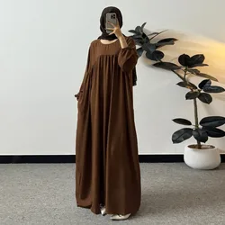 Loose Maxi Prayer Dress Muslim Modest Dresses Jilbabs Full Sleeve Casual Solid Pockets Robe Long Ramadan Dress Women Abayas