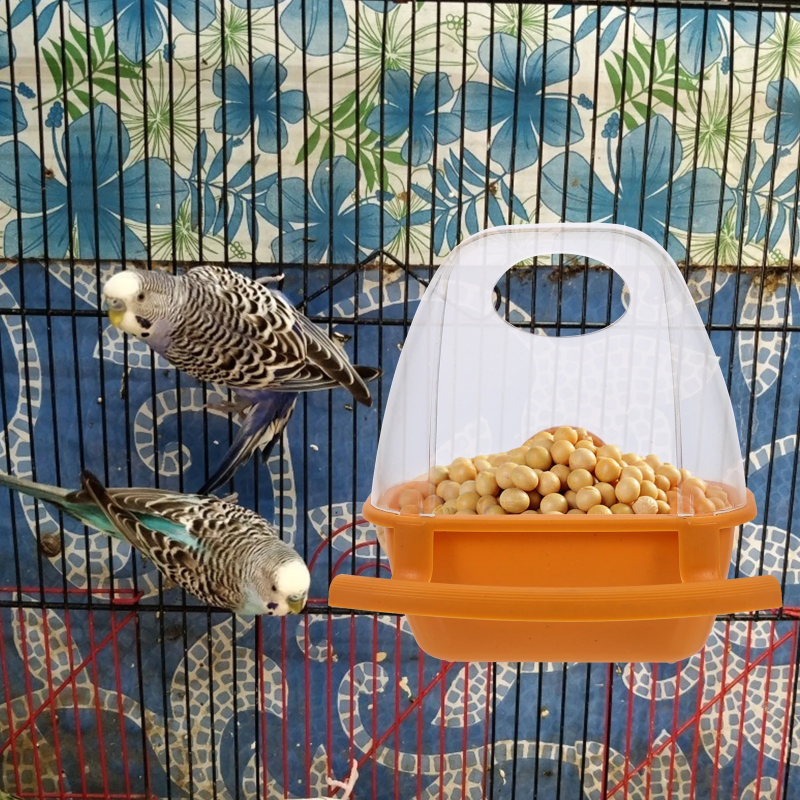 

Splash-proof Bird Food Box Feeding Bowl No-spill Transparent Feeder Cage Container Hanging Brown Automatic