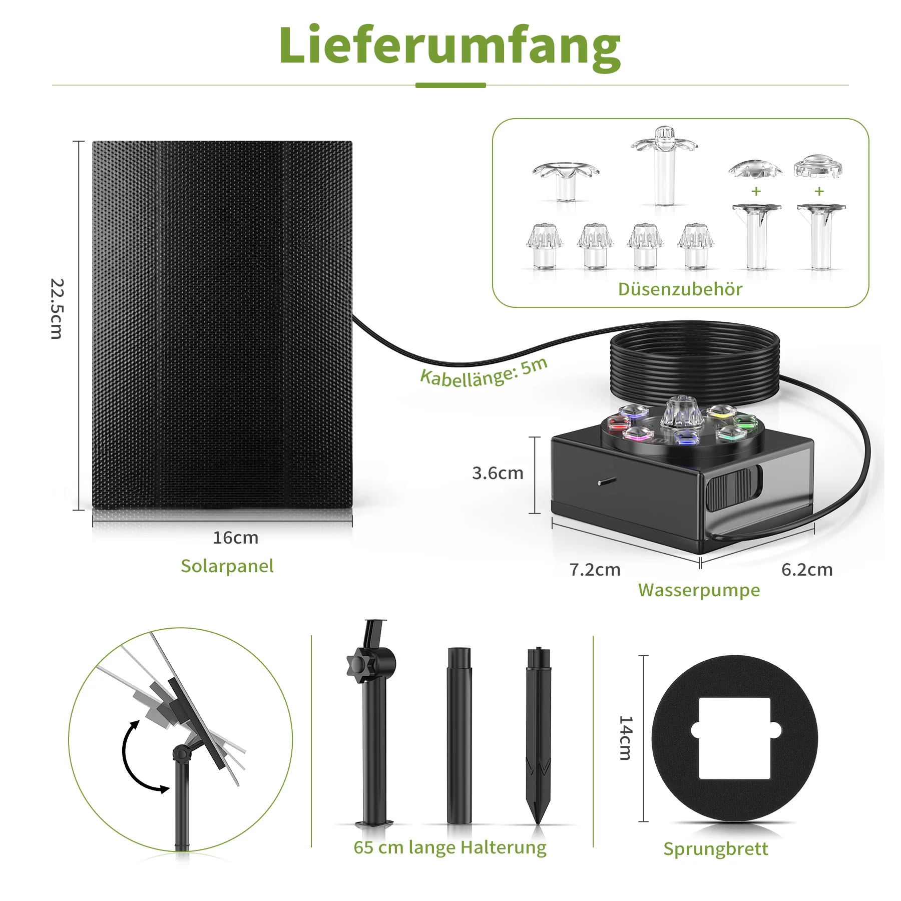 Forever Speed Solarbrunnen für Draussen mit akku mit LED 8W, Solar Springbrunnen für Aaußen für Teich, Garten,Vogel Bad, Teichpumpe Solar Springbrunnen Max Wassersprühhöhe 100L/H
