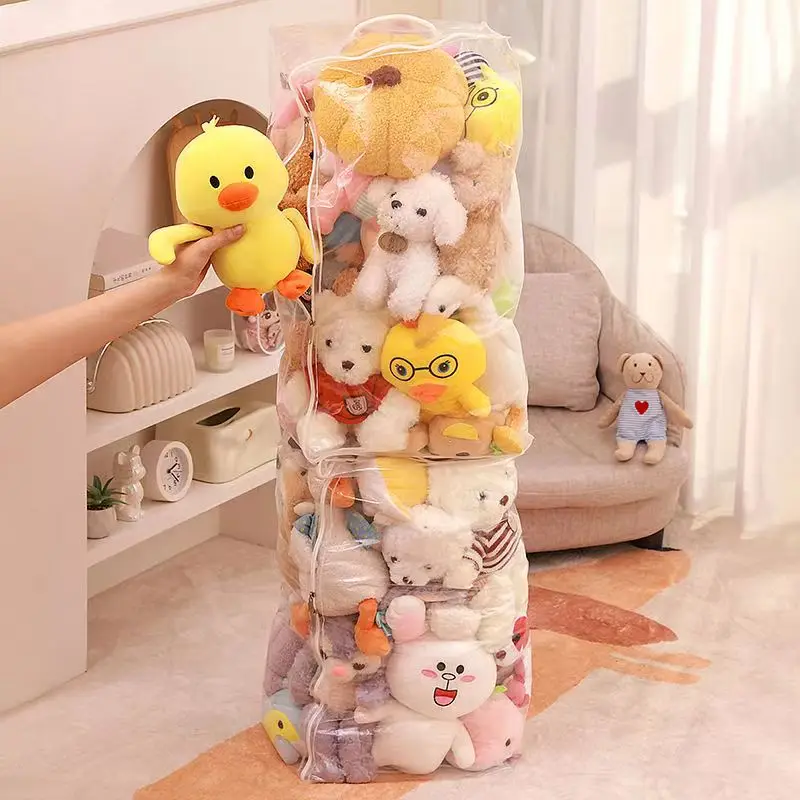 Large capacity Plush  toy storage bag transparent doll storage tube zipper dustproof storage bag and organization