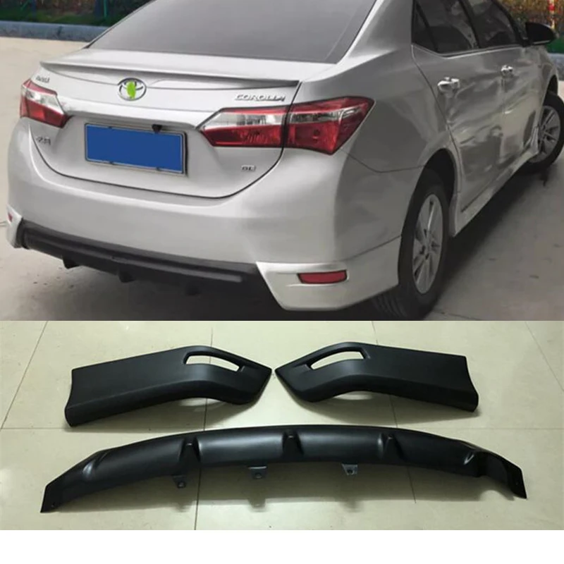 For ABS Car Rear Bumper Splitter Lips Diffuser OLD Toyota Corolla Black Accessories Body Kit 2014 2015 2016 Year