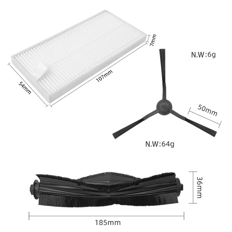 Cepillo lateral principal, mopa con filtro HEPA para Midea W20 / W20 Pro, accesorios de repuesto
