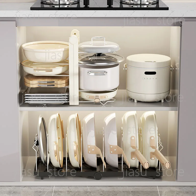 Multi-functional ABS Kitchen Pot Holder, Foldable Thickened Rack Vertical & Horizontal Storage Organizer