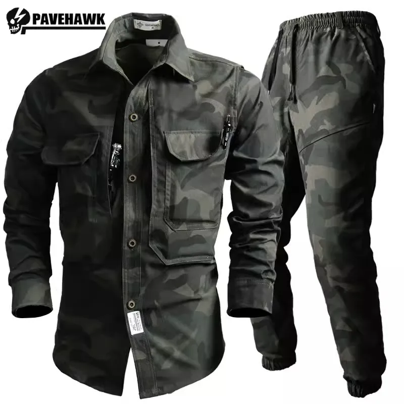 Quick Drying Camo Mens Work Uniform Summer Lightweight Multi Pocket Wear-resisting Outdoor Training Set Elasticity Hiking Suit