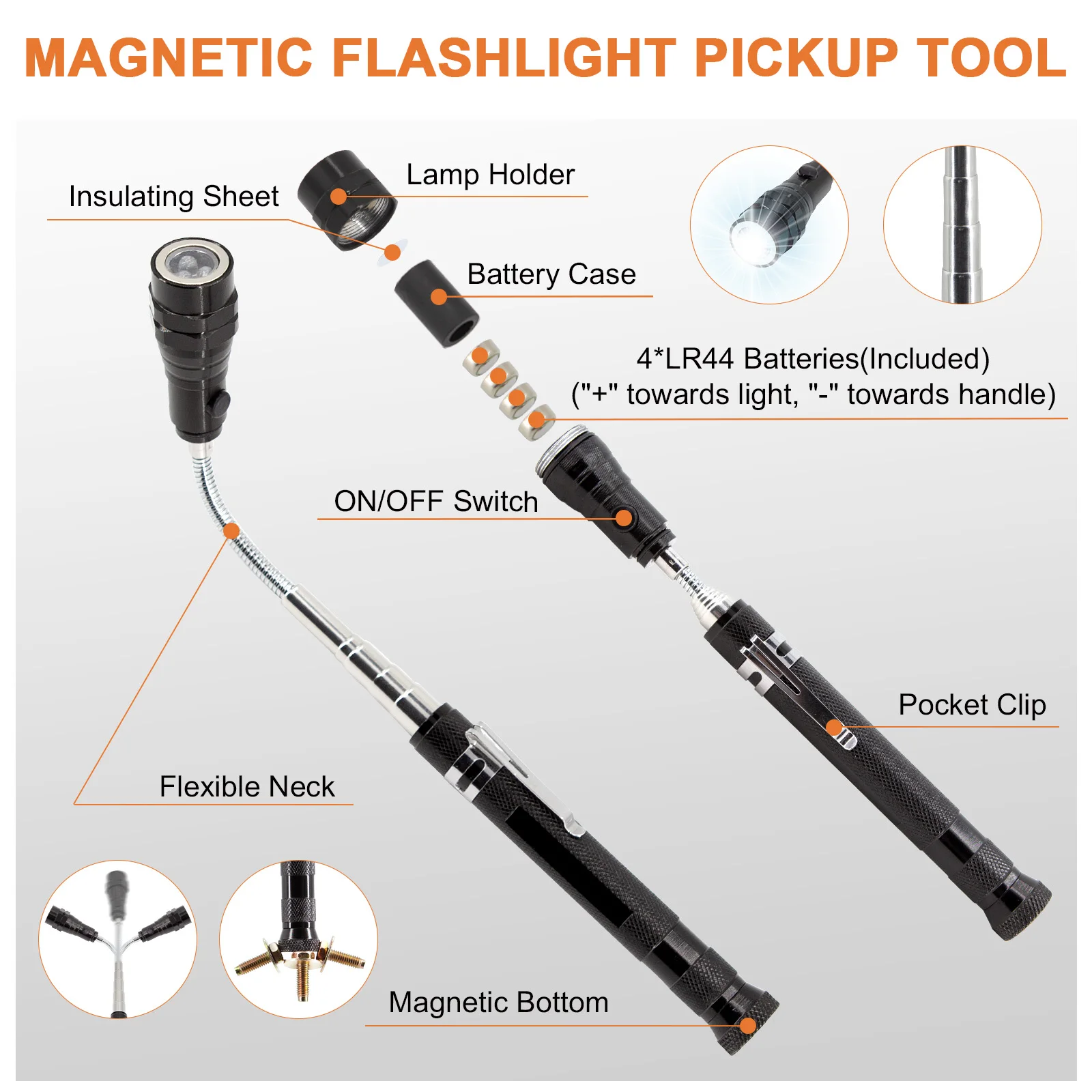 Magnetic Pickup Tool Set Inspection Mirror Telescoping Flashlight - Christmas Gift Box for Men Boyfriend Husband Car Repair