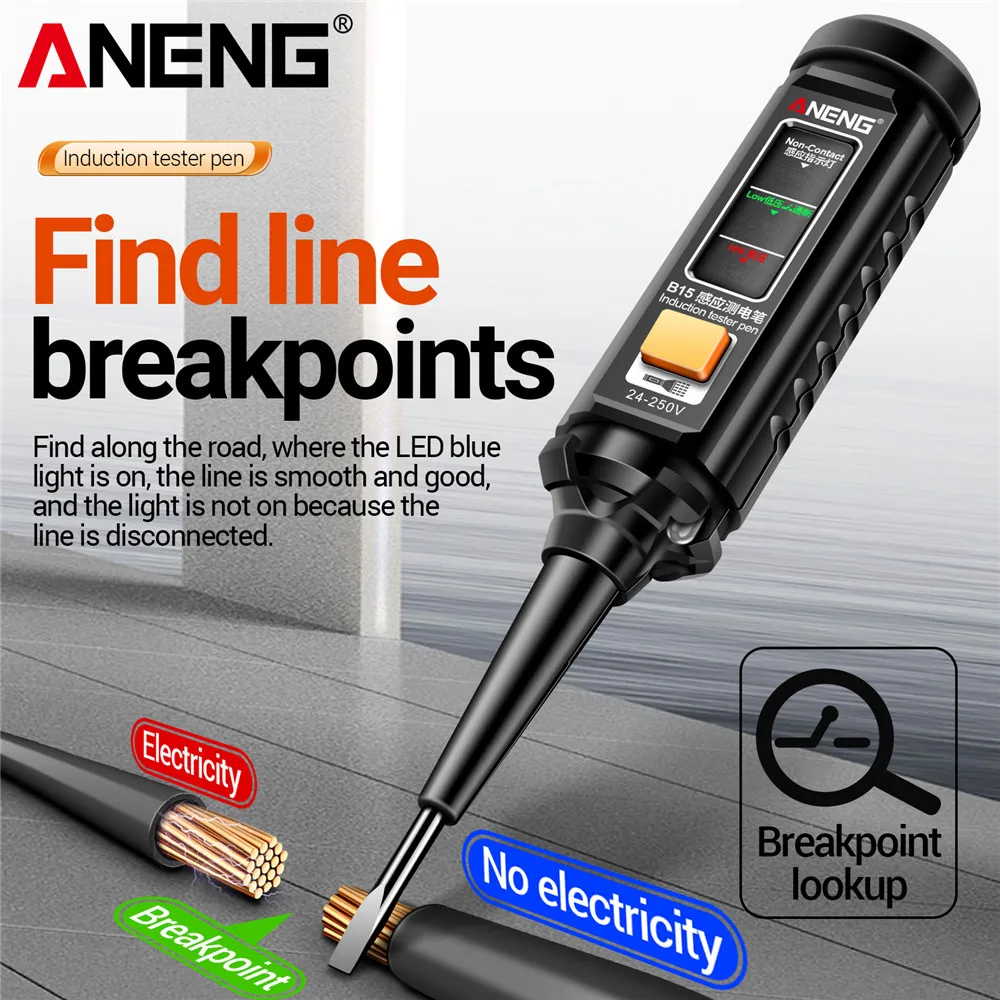 Highlight Color Indicator Light Screwdriver Tester Pen ANENG B15 24-250V Voltage Professional Electrician Induction Tester Tools