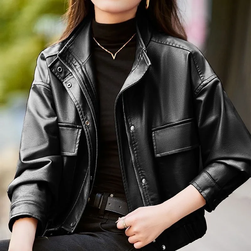 

Женская одежда в стиле ретро, модная темпераментная кожаная куртка, короткое свободное повседневное пальто, весенне-осенняя верхняя одежда маленького размера для девочек