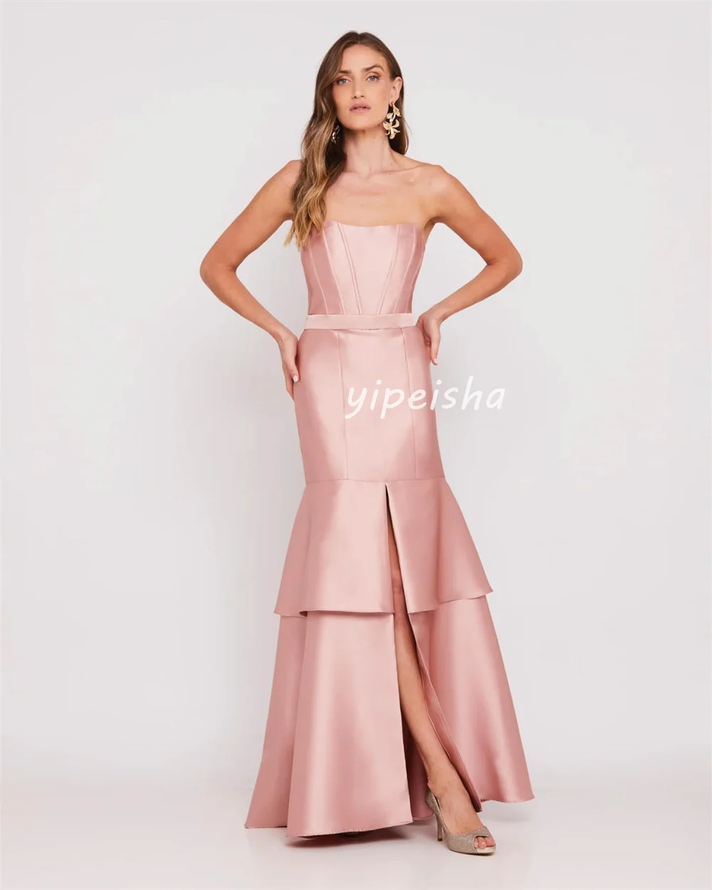 Vestidos largos sin tirantes de sirena con gradas, exquisitos y elegantes, personalizados, vestidos para ocasiones a medida, estilo moderno, Pastrol de moda