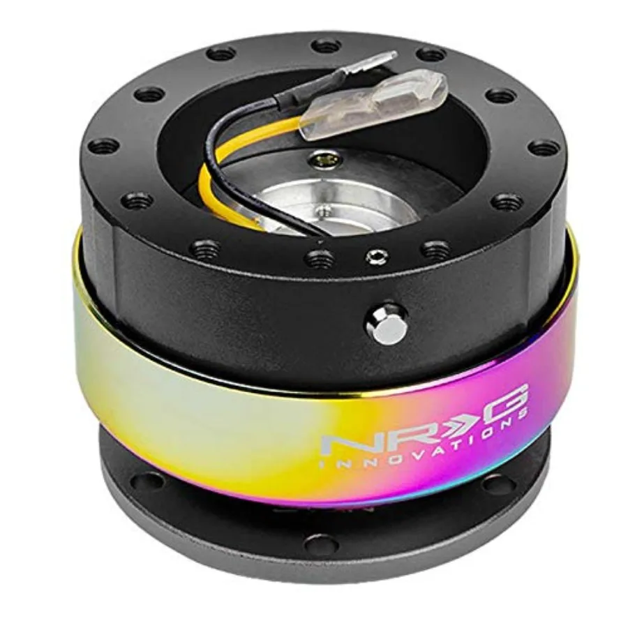 NRG SRK200 Black Body Neo Chrome Ring Aluminum GEN 2.0 Racing Performance Steering Wheel Quick Release Adapter for 2Way 6Hole P