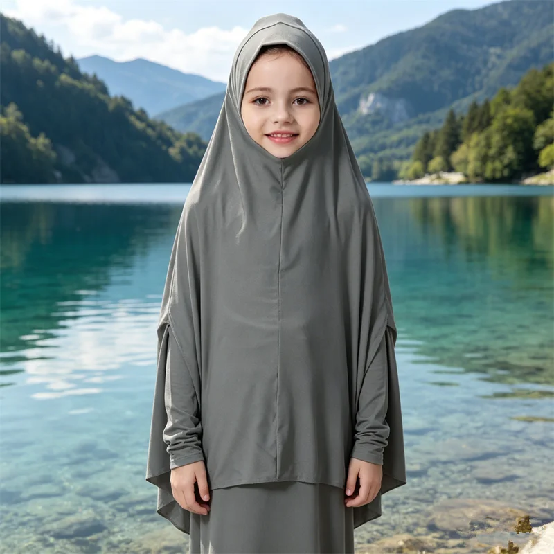 Conjunto de Saia Khimar para Meninas Muçulmanas 2PCS, Vestuário de Oração Niqab, Vestido Eid Islâmico, Caftan Infantil, Burqa, Abaya, Robe Jalabiya