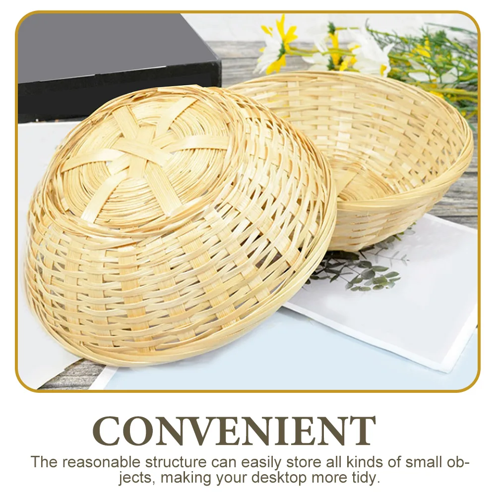 

4Pcs Bamboo Fruit Basket Woven Storage Organizer Desktop Snack Bread Plate Multipurpose Food Serving Tray Decorative Container