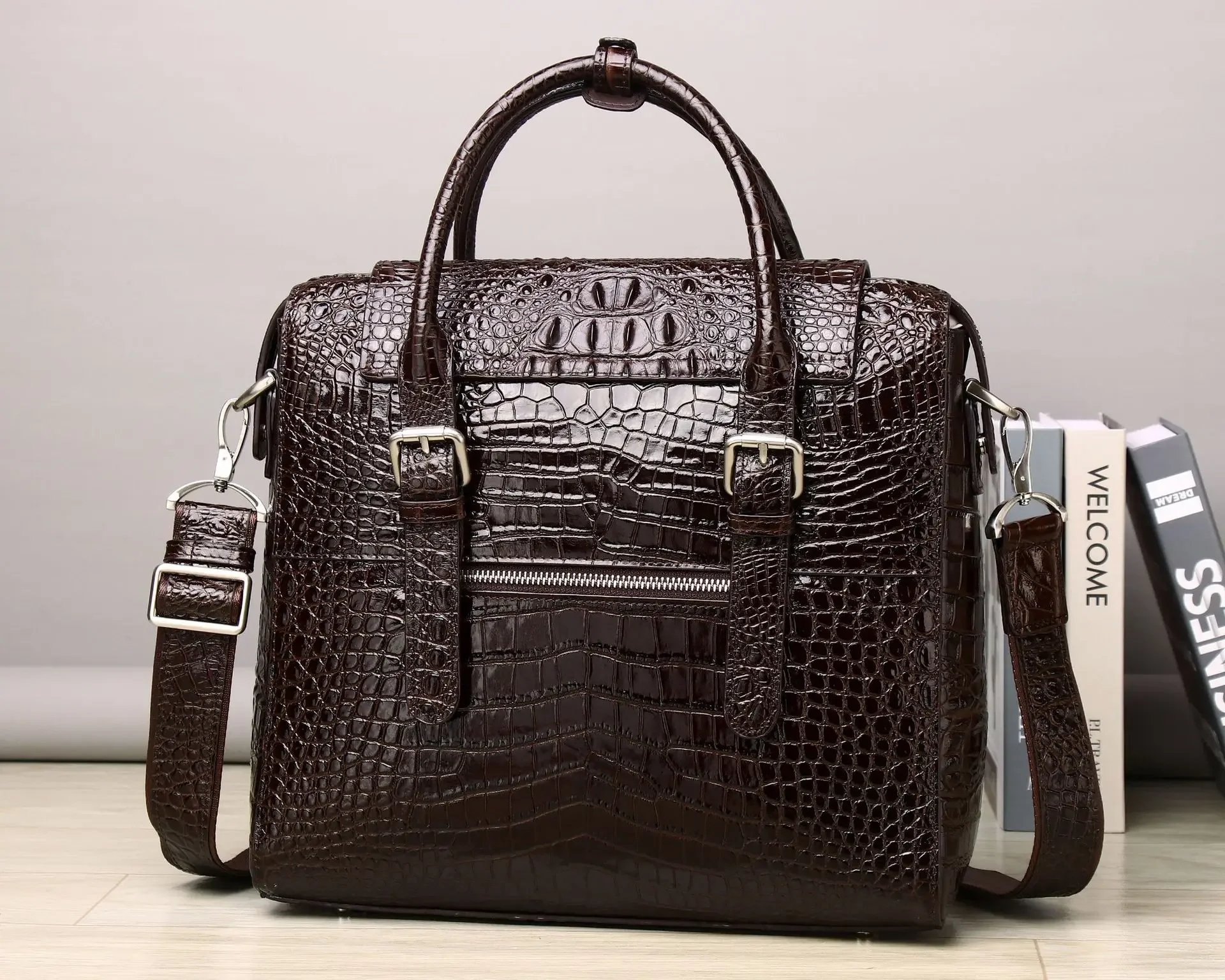 Sacs pour ordinateur portable motif crocodile pour hommes, cuir de vache véritable, étui à bombes pour hommes, marque de luxe, sacs à main pour hommes, sac d'ordinateur Messenger, nouveau