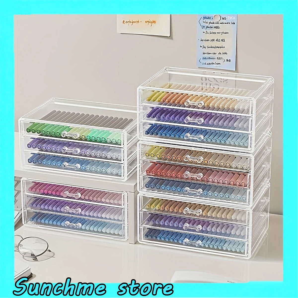 

Прозрачный акриловый настольный ящик большой емкости с 3-мя ящиками, многофункциональный держатель для ручек для организации офисных школьных принадлежностей