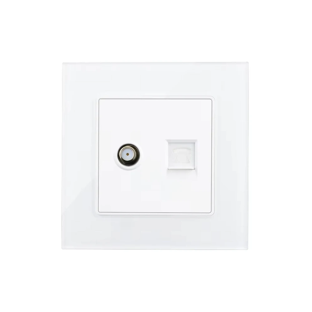 86 Type Cat5e RJ45 & TV Socket Computer Data Plug Satellite Antenna Television Signal Telephone Cat3 Jack White Glass TV Socket