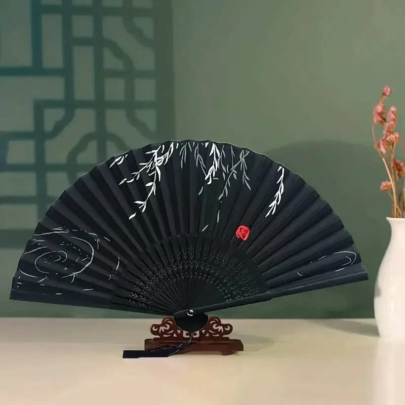 1Pcs Folding Hand Fan with , Chinese Retro Style Birthday Gift for Dance Performance, Decoration