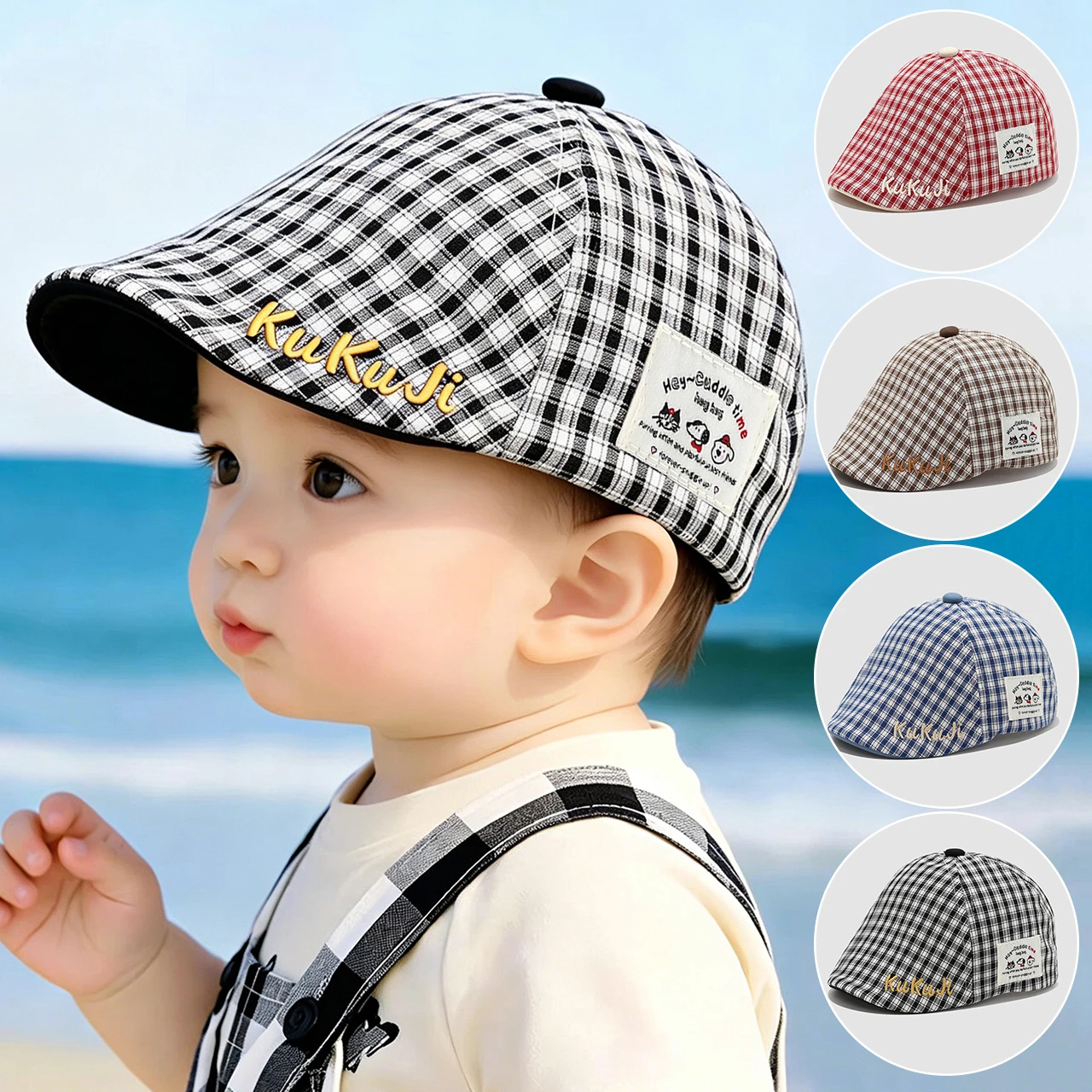 Gorra de Sol a Cuadros para Niños de 6 a 24 Meses, Visera para Bebés, Niños y Niñas, Protección UV para Salidas, Gorra de Pico de Pato