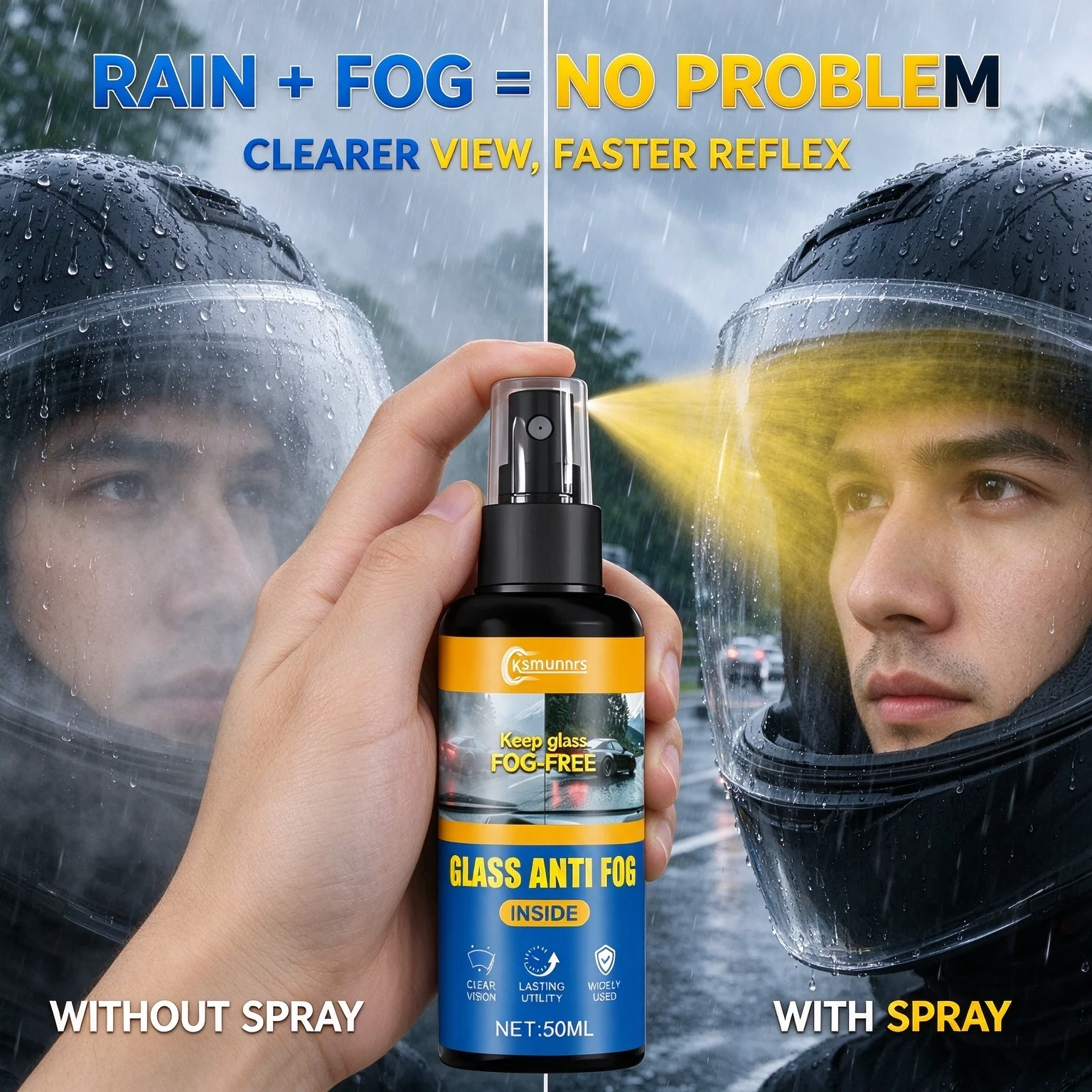Motorcycle Helmet & Car Anti-Fog Spray: Durable Nano Coating, Enhances Visibility, Fits All Helmets & Vehicles