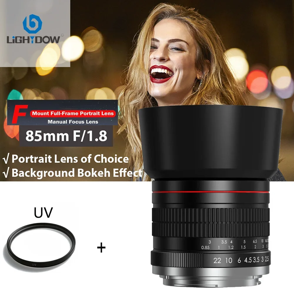 Lightdow 85mm f1.8 Manual Focus Portrait Lens for Canon EOS 80D 250D 2000D 4000D 200D 9000D 800D Nikon D3500 D850 Camera Lenses