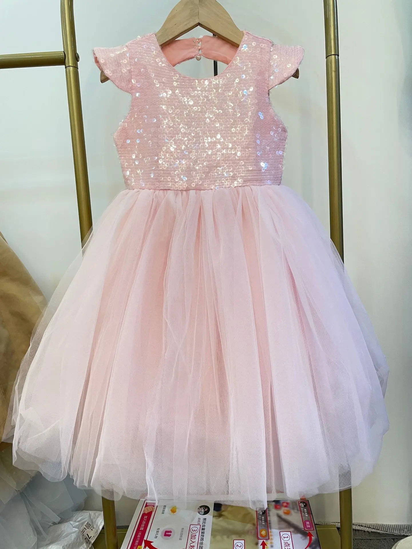 Fashion Pink Child Girl Princess Dresses Birthday Tulle Fluffy Sequin Kids Tutu Dresses Wedding Party Formal Ball Gown