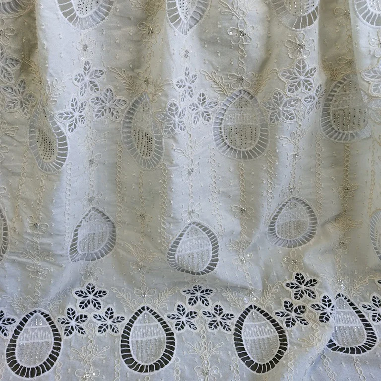 

High-end feeling 100% cotton laser 3D floral bead embroidery fabric for DIY clothing dresses handmade sewing accessories