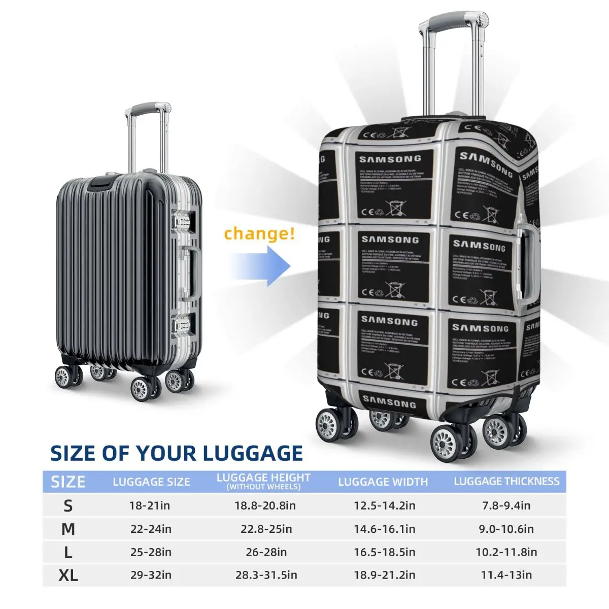 Swollen Battery Premium Suitcase Cover Protection Elastic Trip Luggage Protector Covers for 18-32 Inch