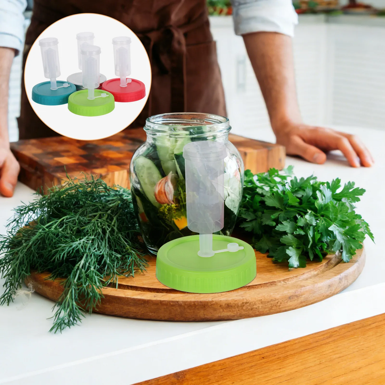 

4Pcs Mason Jar Lids Wide Mouth Waterless Airlock Fermenting Covers Oxygen Pump Self Burping Jar Lid Replacement for Fermentation