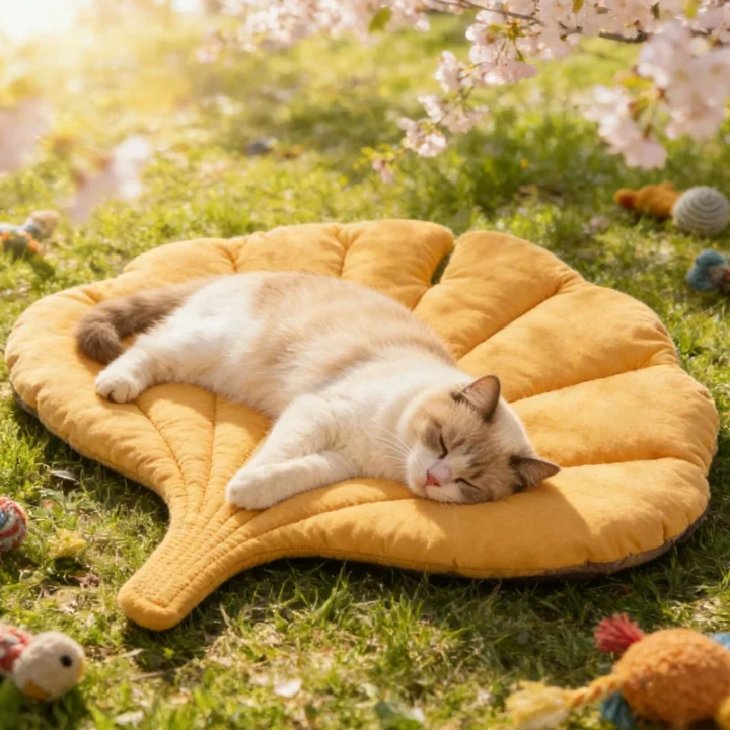 Stylish Leaf Pet Cushion Reversible Soft Washable Non Slip Bed Mat for Cats Dogs Indoor Travel Camping Comfort Travel Gear