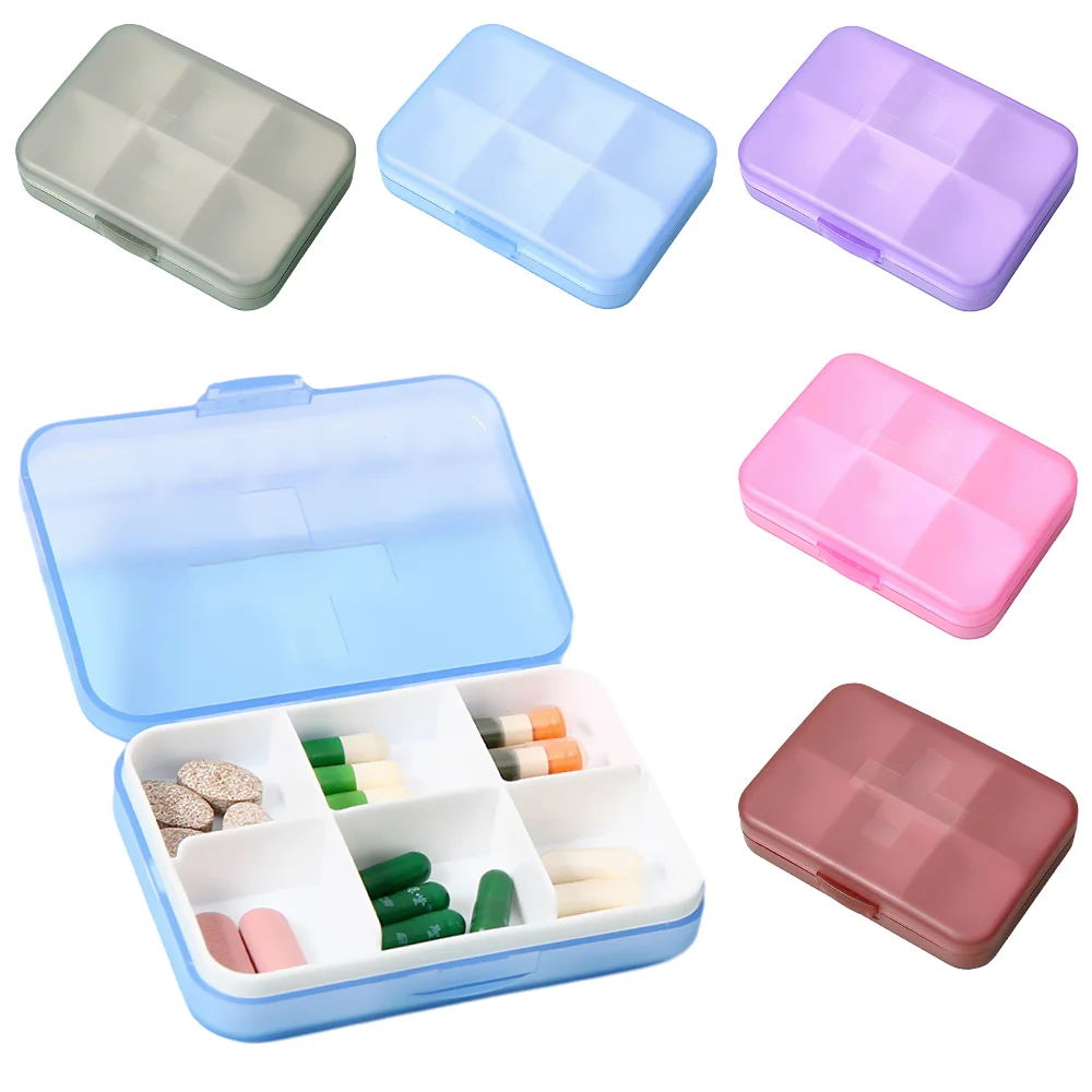 Mini 6 Slots Pill Box, Transparent Travel Medicine Organizer with Snap Lid, Portable Case for Vitamins Tablets Capsules 1PC