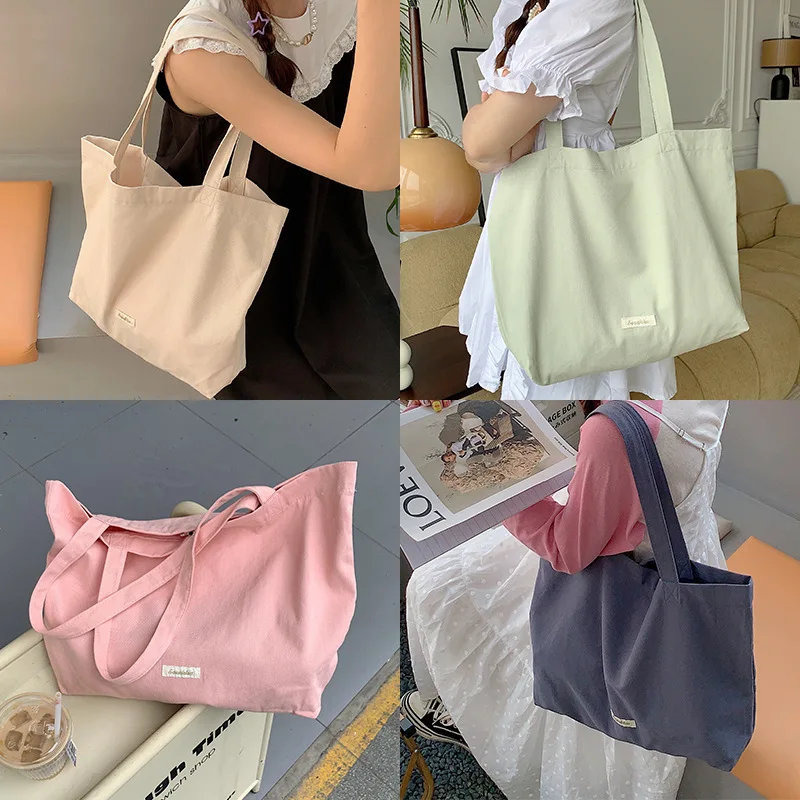 

1 Piece High Capacity Student Tote Bag for Girl Korean Fashion Solid Color Shoulder Bag Portable Notebook Makeup Women Bag