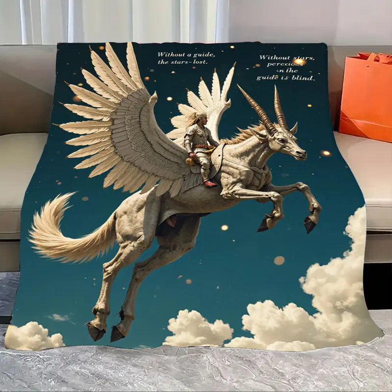 

1pc Flannel Blanket "Flying Horse Rider Blanket - Fantasy Adventure Style"