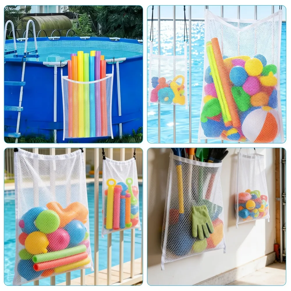 2pcs Poolside floating object storage set. Organizing Pool Toys, And Equipment - Above-Ground Pool Toy Storage, Mesh Swim Bag