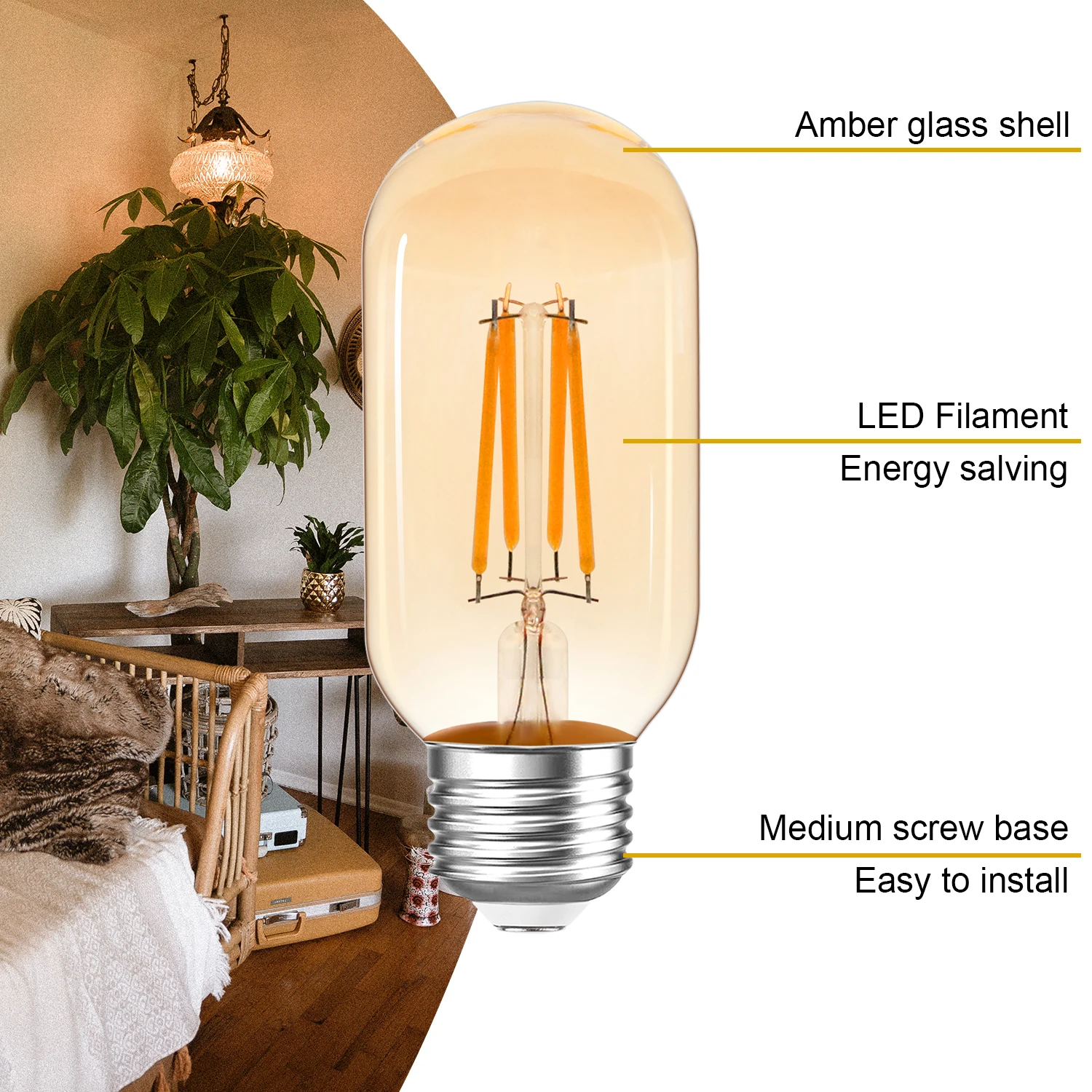 Imagem -03 - Edison Lâmpadas Led Vintage T45 E27 Substituição Retro Vintage Ampola Incandescente 4w Lâmpadas de Filamento Tubular Luz Decorativa Pcs