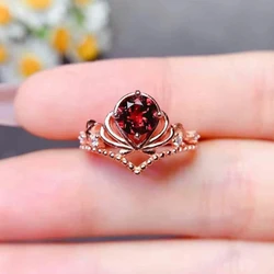 Design Style Garnet Sterling Silver Ring for Daily Wear 0.8ct 6mm VVS Natural Garnet Ring with 3 Layers 18K Gold Plating