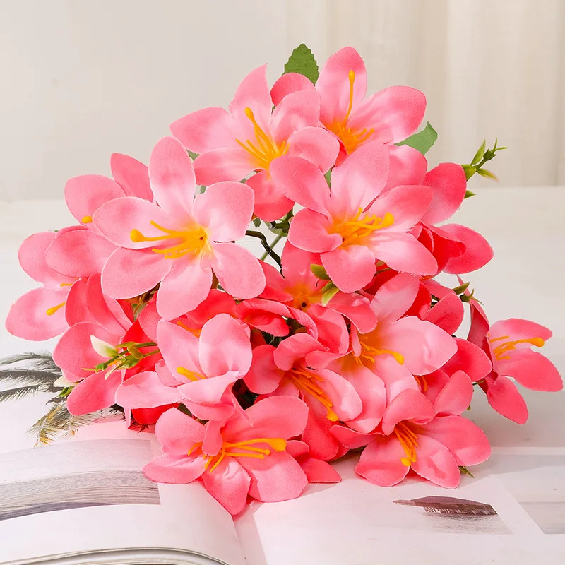 33CM5 Fork 10 Heads Colorful Lily Artificial Flower Wedding Home Hotel Decoration Narcissus Orchid Flower Arrangement  Flower