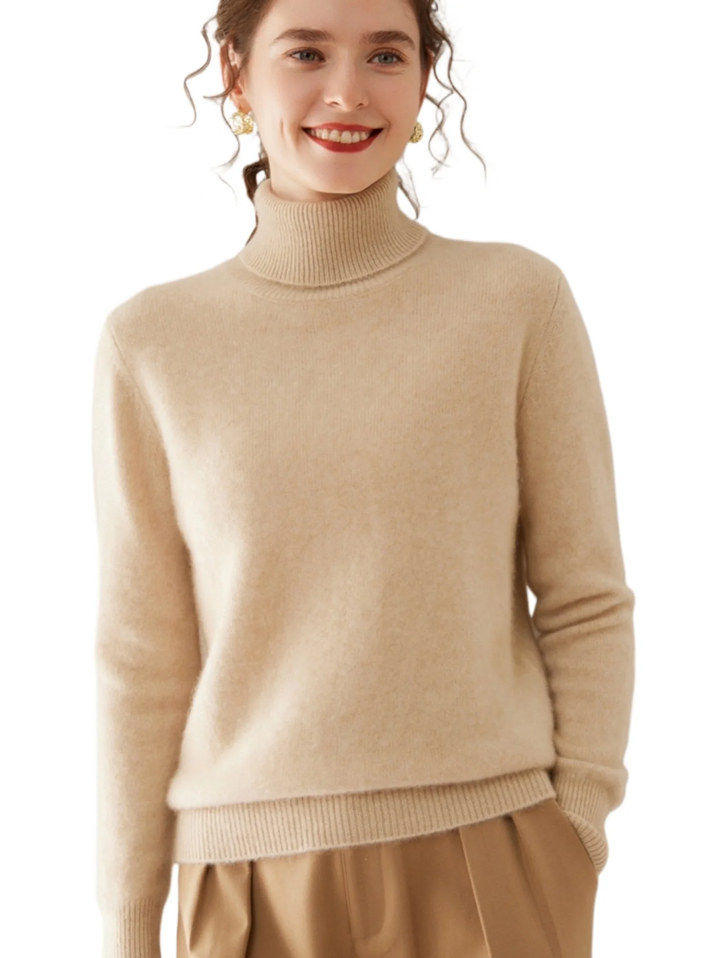 

Женский кашемировый свитер-водолазка из двойной нити, утолщенный, осенне-зимний, свободного кроя, вязаный, на шерстяной основе