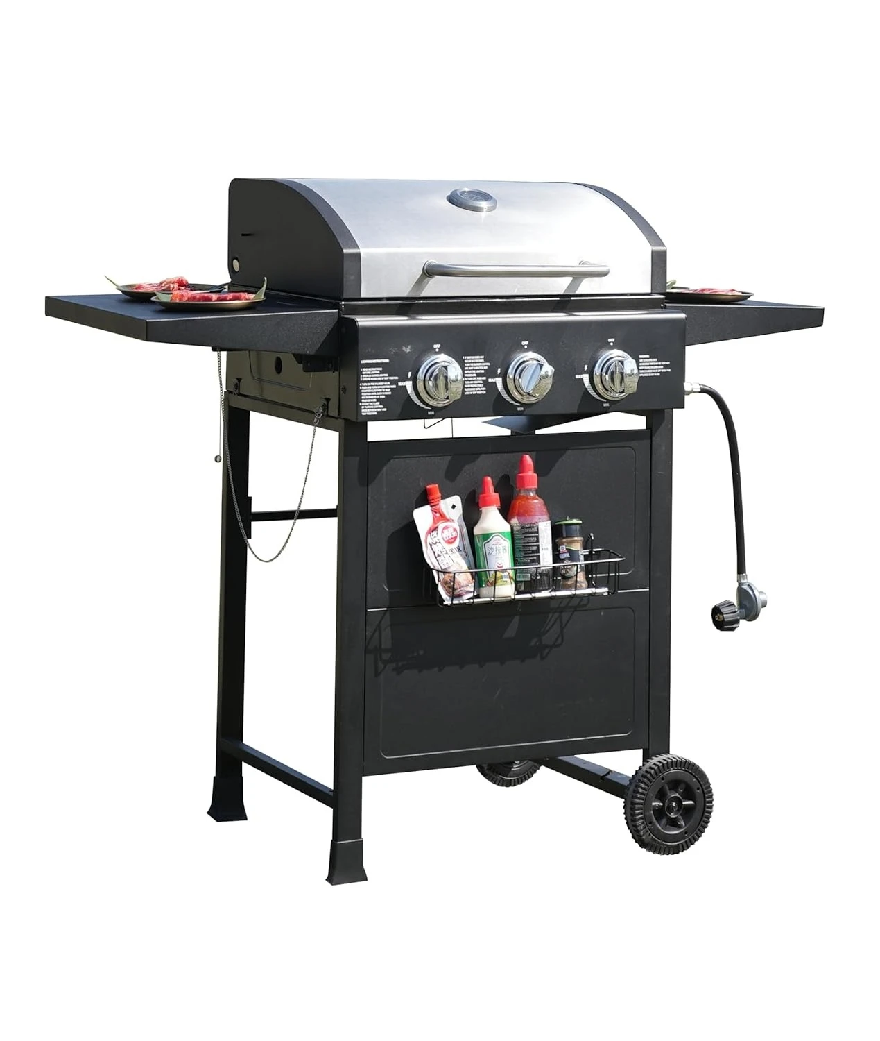 New 3-Burner Propane Gas Grill With Front Hanging Basket 30…