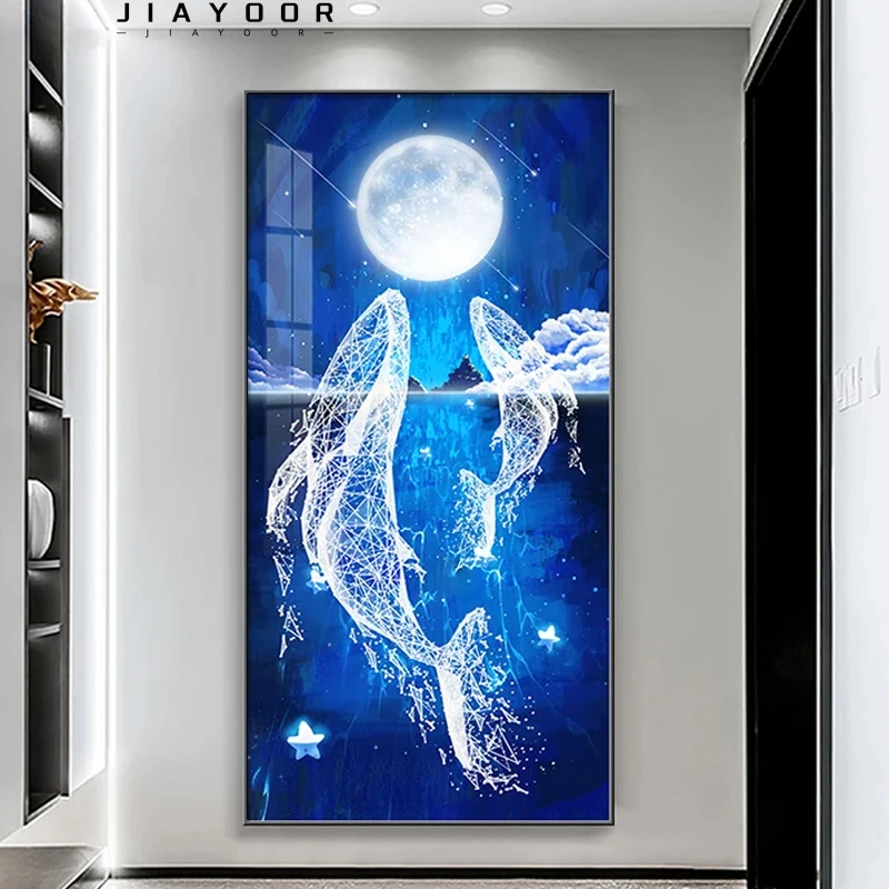 

Modern Whale Led Light Luxury Entrance Decoration Painting Hanging Mural Simple Modern Vertical Version Wall Lamps Gloss Lamp