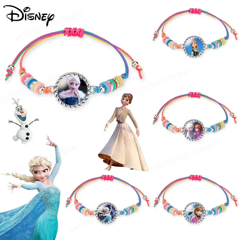 Disney Elsa Anna Bracelet Cartoon Figure Frozen Cute Princess Jewelry Time Gemstone Colorful Beaded Bracelet Kids Toy Girl Gifts