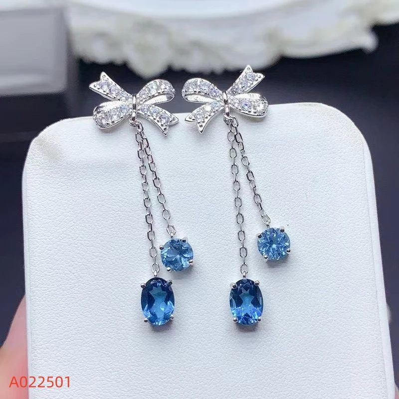 

KJJEAXCMY Fine Jewelry Natural Blue Topaz Women's Earrings S925 Pure Silver Exquisite Inlaid High Clarity Support Testing