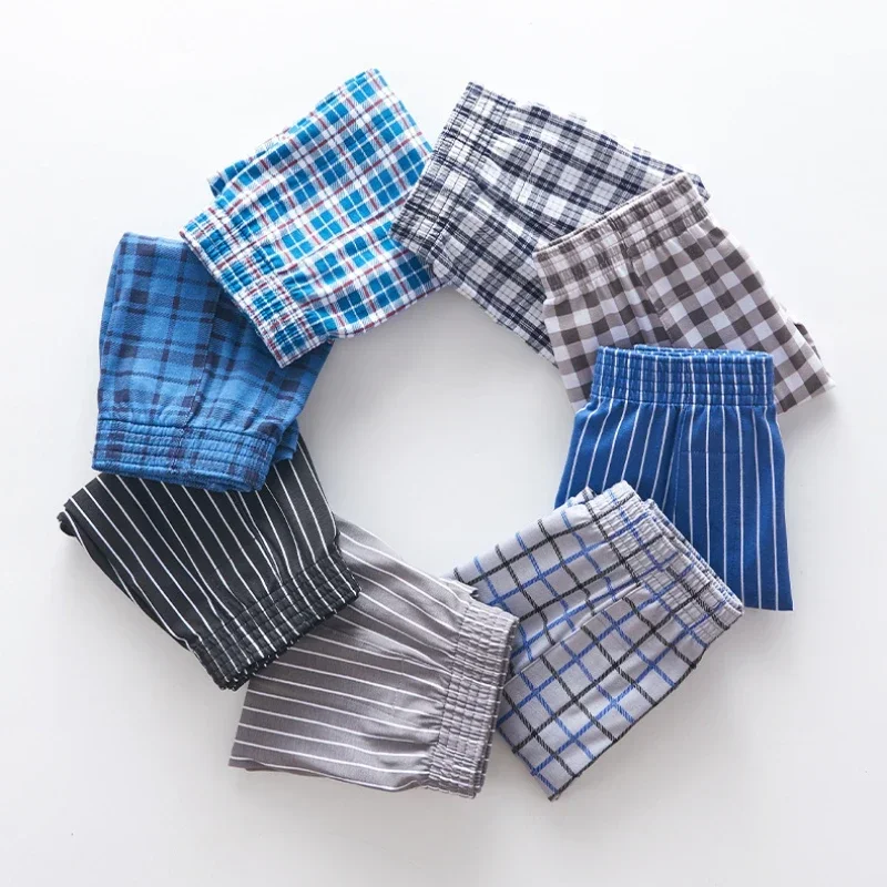 

Хлопковые мужские трусы-боксеры, повседневные полосатые клетчатые шорты с эластичным поясом, мужские трусы-боксеры, тканые шорты для дома, большие размеры L-5XL