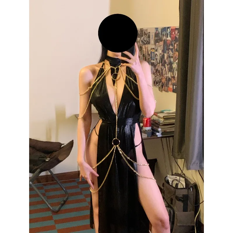Egyptian Queen Sexy Cosplay Costume Metal Body Chain Gown slim-fit Dress Pharaoh Nile Style Suit Women Halloween Party Outfits - view 5
