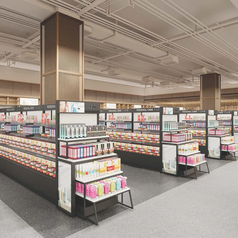 custom.Customized Wood Steel Commercial Shelving Display Solutions Supermarkets/ Shops Durable Space-Saving Retail Fixtures