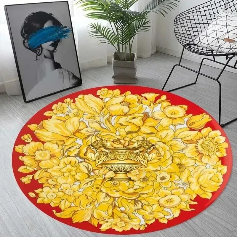 Nordic Retro Gold Printed Circular Mat Anti Slip Easy Clean Is A Durable Rugs That Perfect for Placing At Home or Vacation Homes