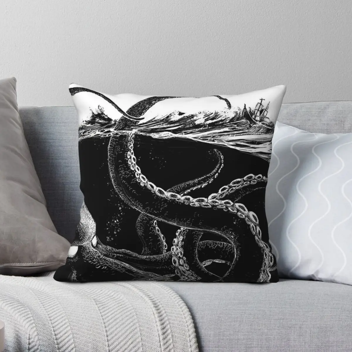 Kraken Rules The Sea Square Pillowcase Polyester Linen Velvet Creative Zip Decor Car Cushion Case 45x45