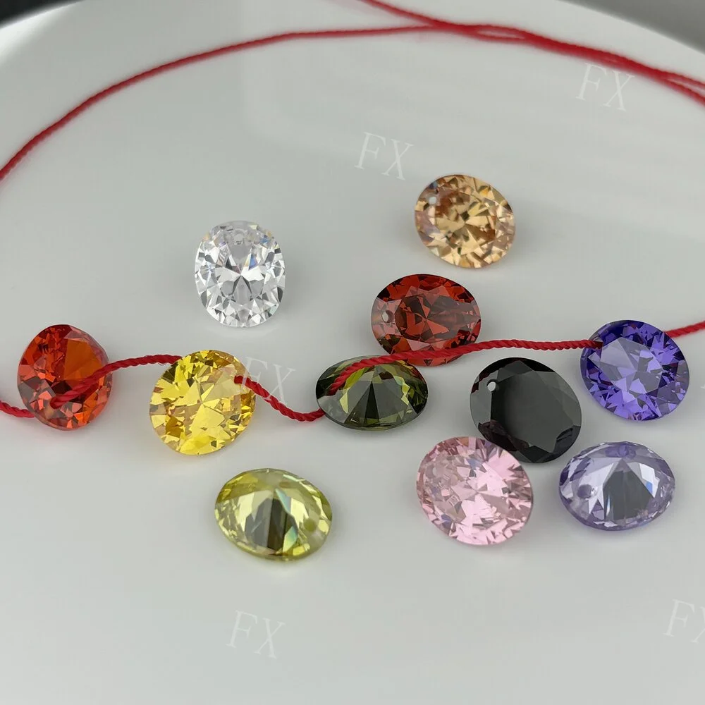 One Hole Cubic Zirconia Stone Multicolor Oval Shape Loose CZ Stones Synthetic Gems Beads For Jewelry AAAAA