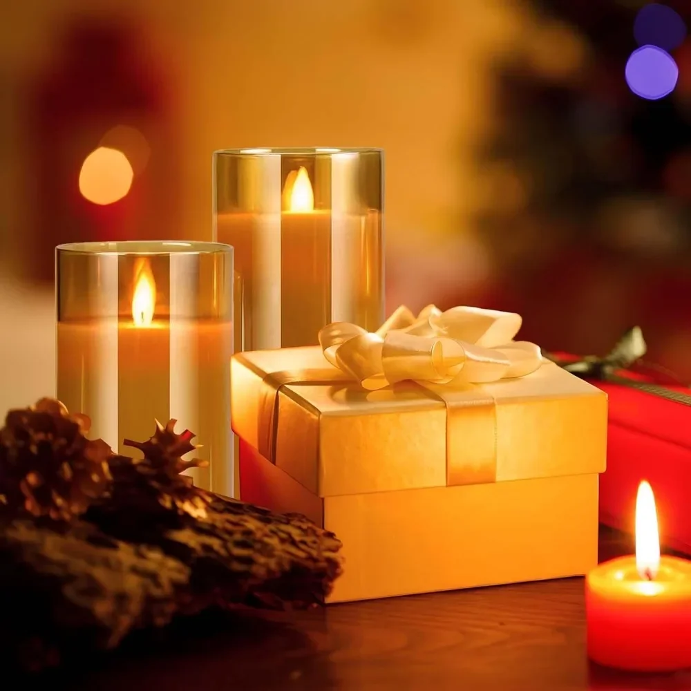 3Pcs/set Flickering Flameless Candles, Battery Operated LED Pillar Candles with Remote Control&Timer, Moving Flame